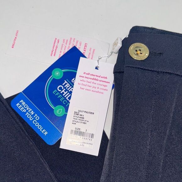 🔥 Lilly Pulitzer travel trouser upf 50+ Black Chinos Sz 2 New - Picture 3 of 13